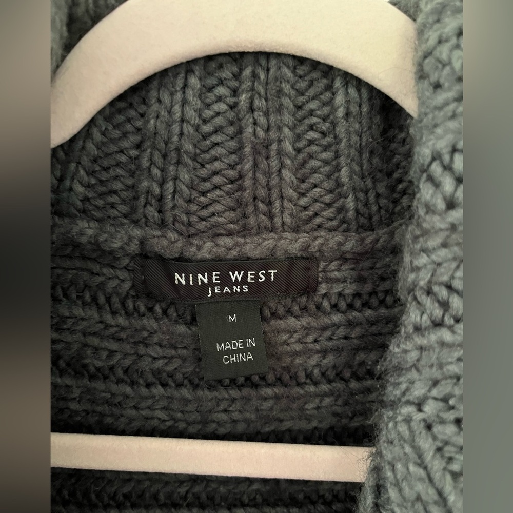 Vintage Y2K Nine West Open Front Chunky Knit Charcoal Gray Cardigan Size Medium - Picture 4 of 9
